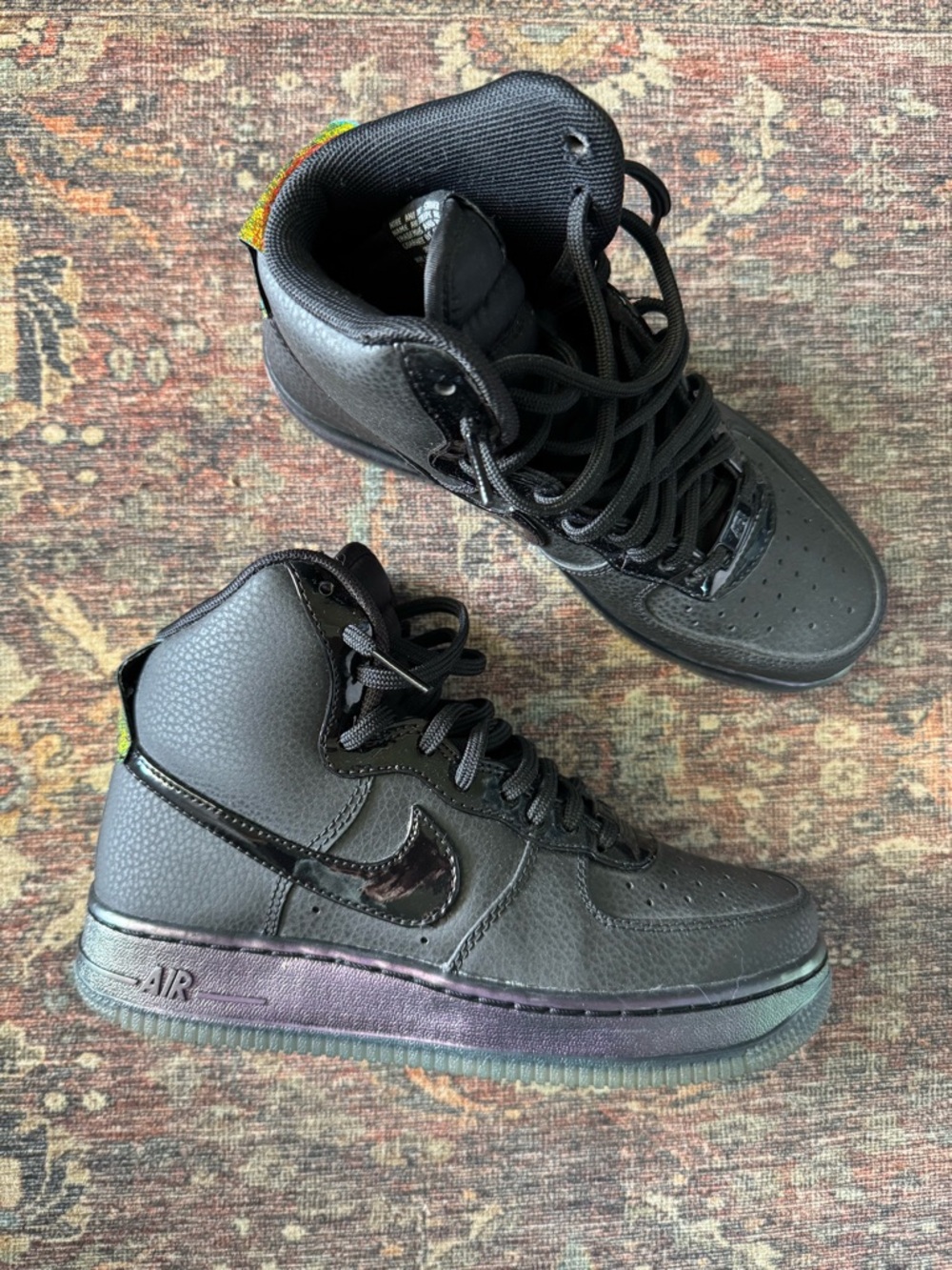 Nike Air Force 1 AF1 Hi Premium Iridescent Black Oil Slick High Top Sneakers 6